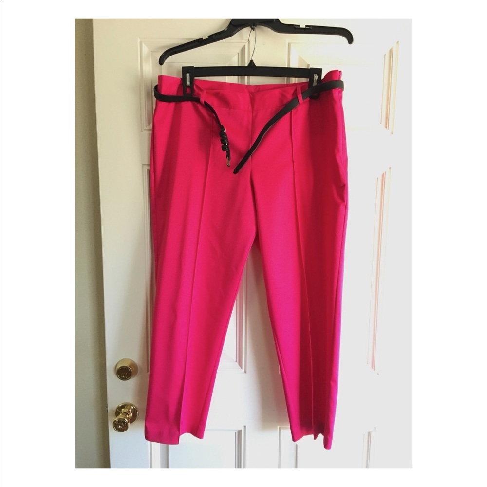 Worthington pink/fushia trouser capri pants w belt SZ 18